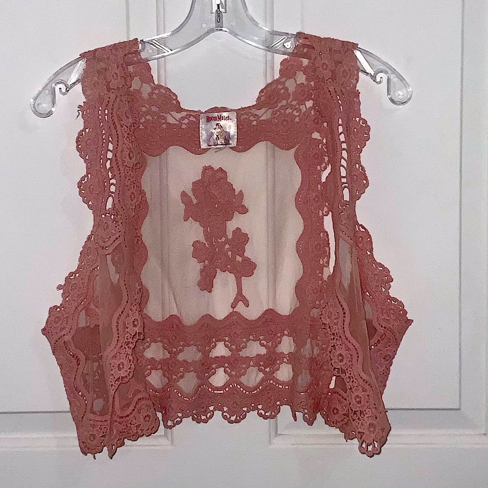 NWOT S/M Lace Roommates Sheer Vintage CardiganVest